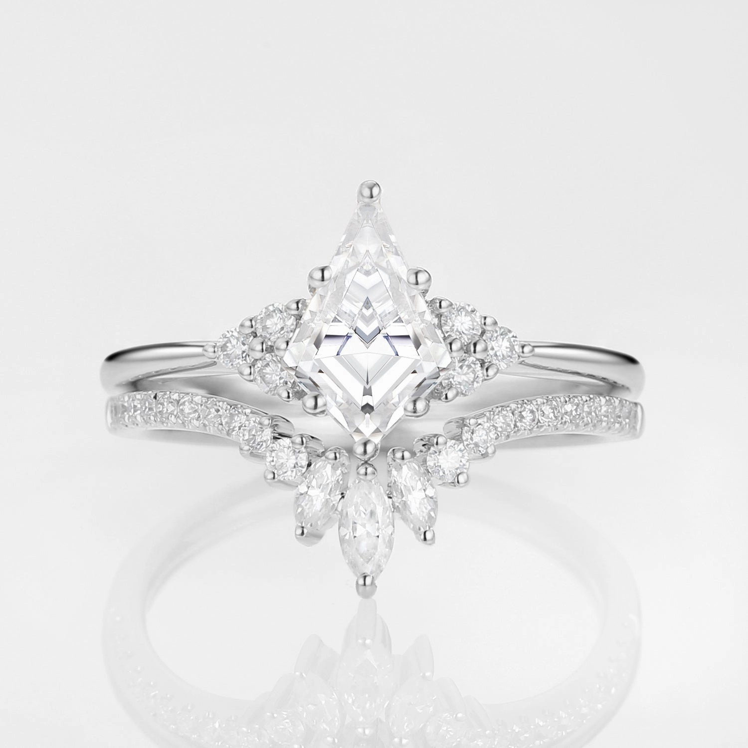 Vibrant Piece Timeless Grace Unique Moissanite Engagement Ring Set 2pcs - Lydia