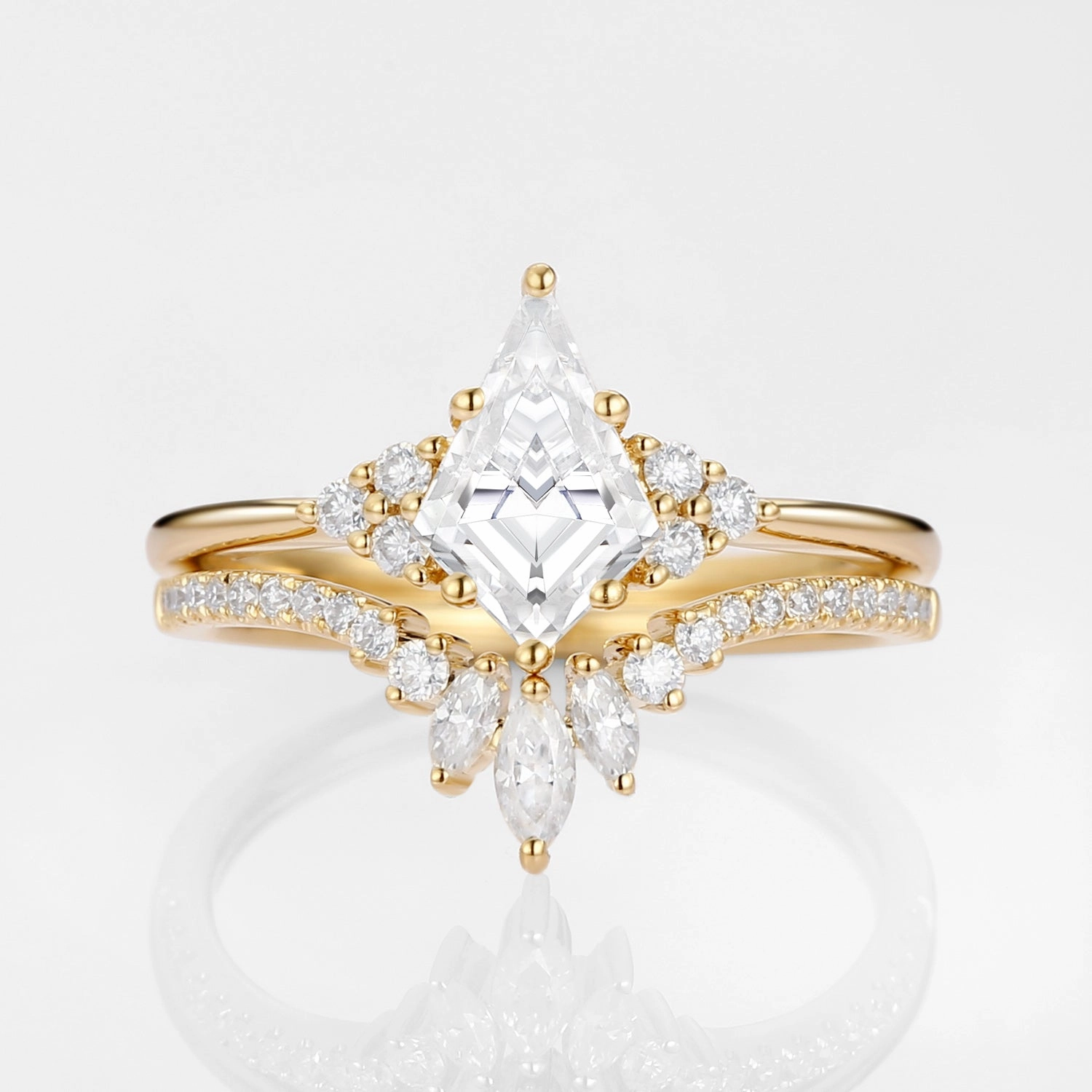 Delicate Touch Unique Moissanite Engagement Ring Set 2pcs - Lydia