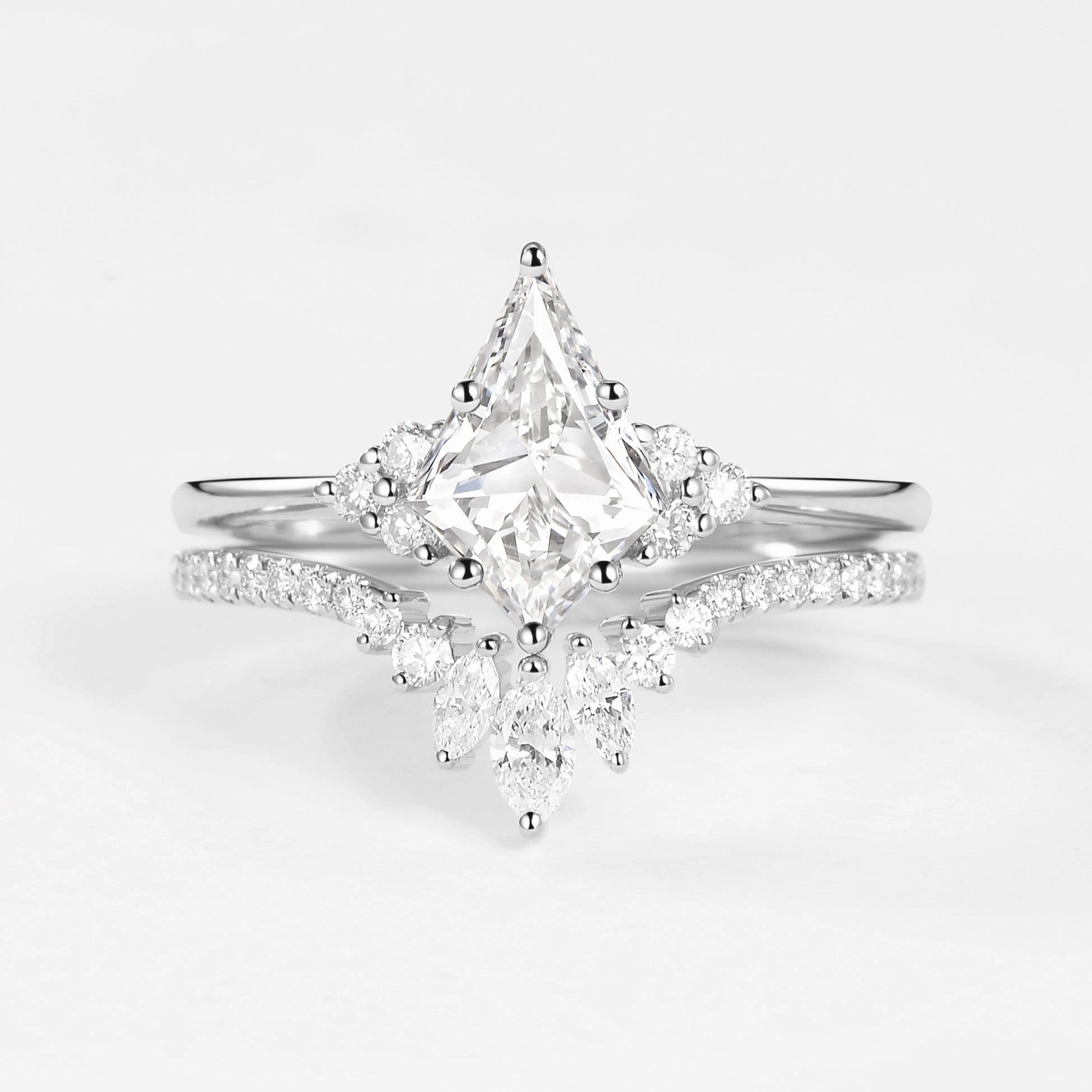 Unique Moissanite Engagement Ring Set 2pcs - Lydia Petite Accent