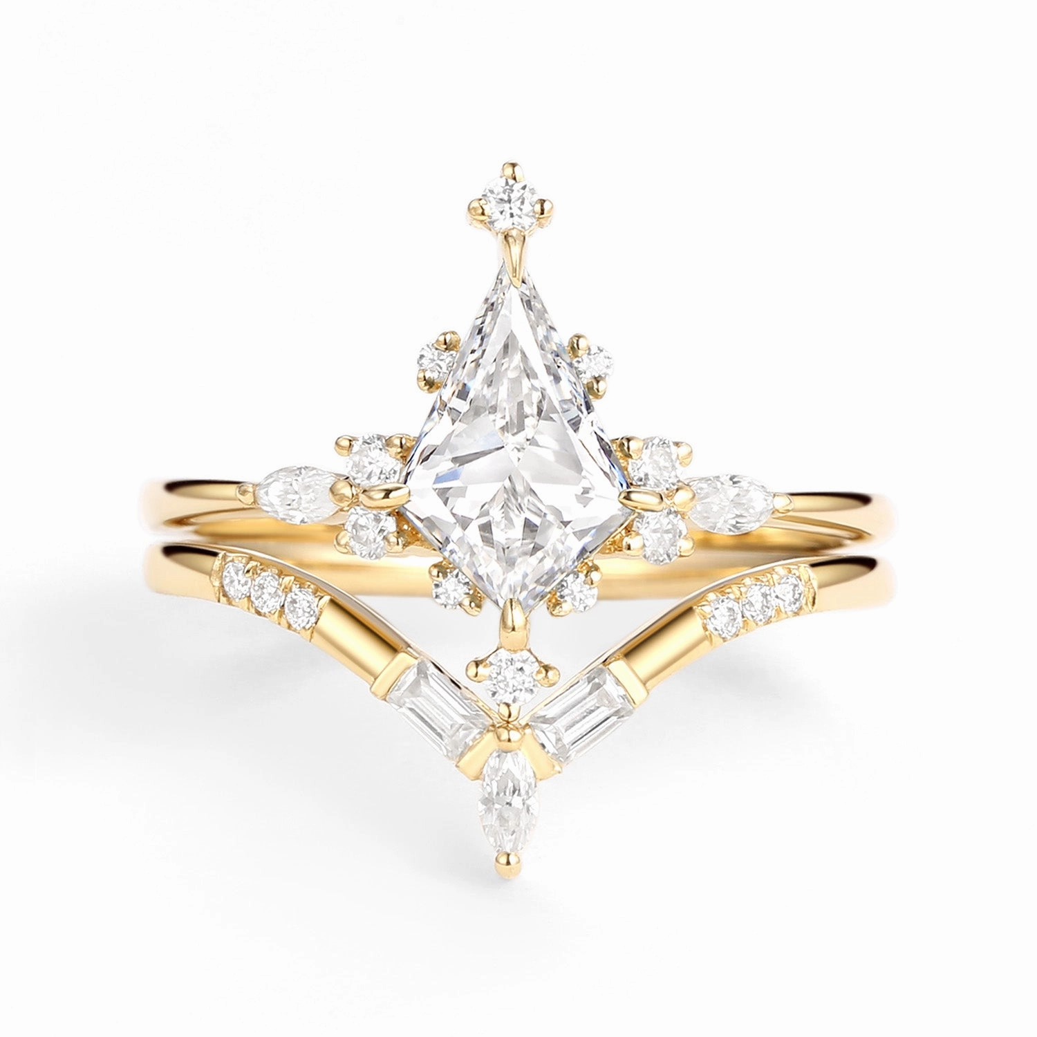 Graceful Touch Alluring piece Unique Moissanite Star Kite Engagement Ring Set 2pcs - Isla