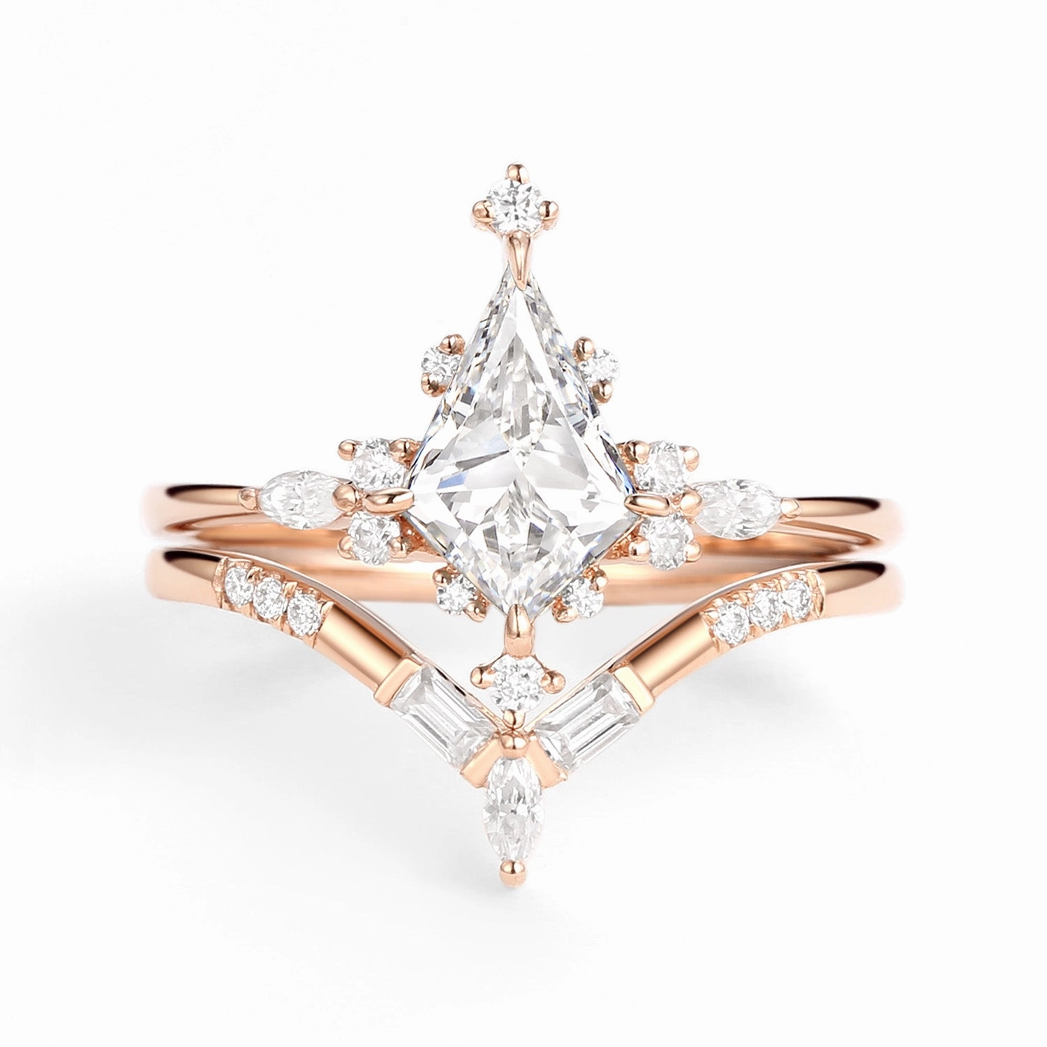 Unique Moissanite Star Kite Engagement Ring Set 2pcs - Isla Trendy Outfit Natural Spark