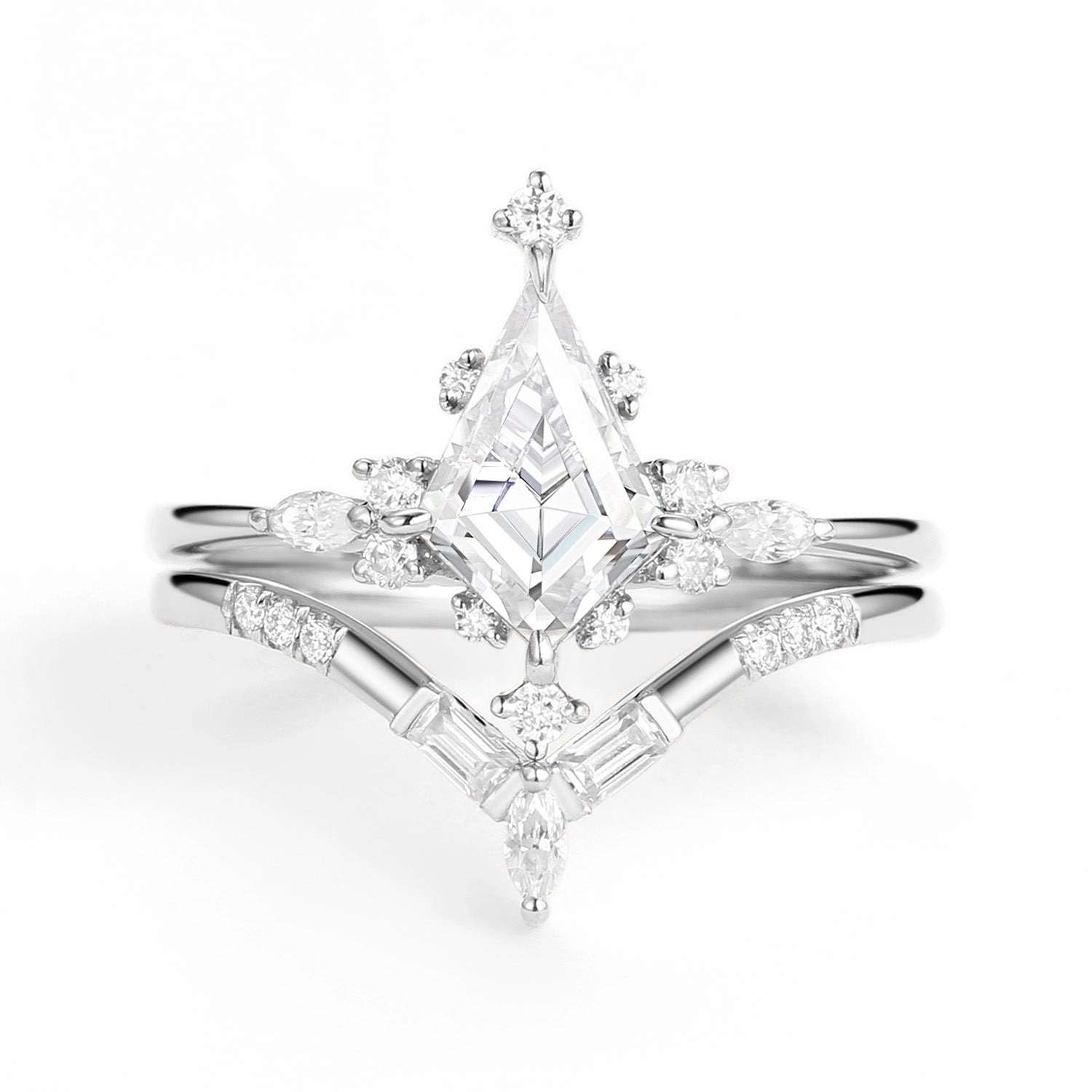 Gleaming Highlight Chic Ensemble Unique Moissanite Star Kite Engagement Ring Set 2pcs - Isla