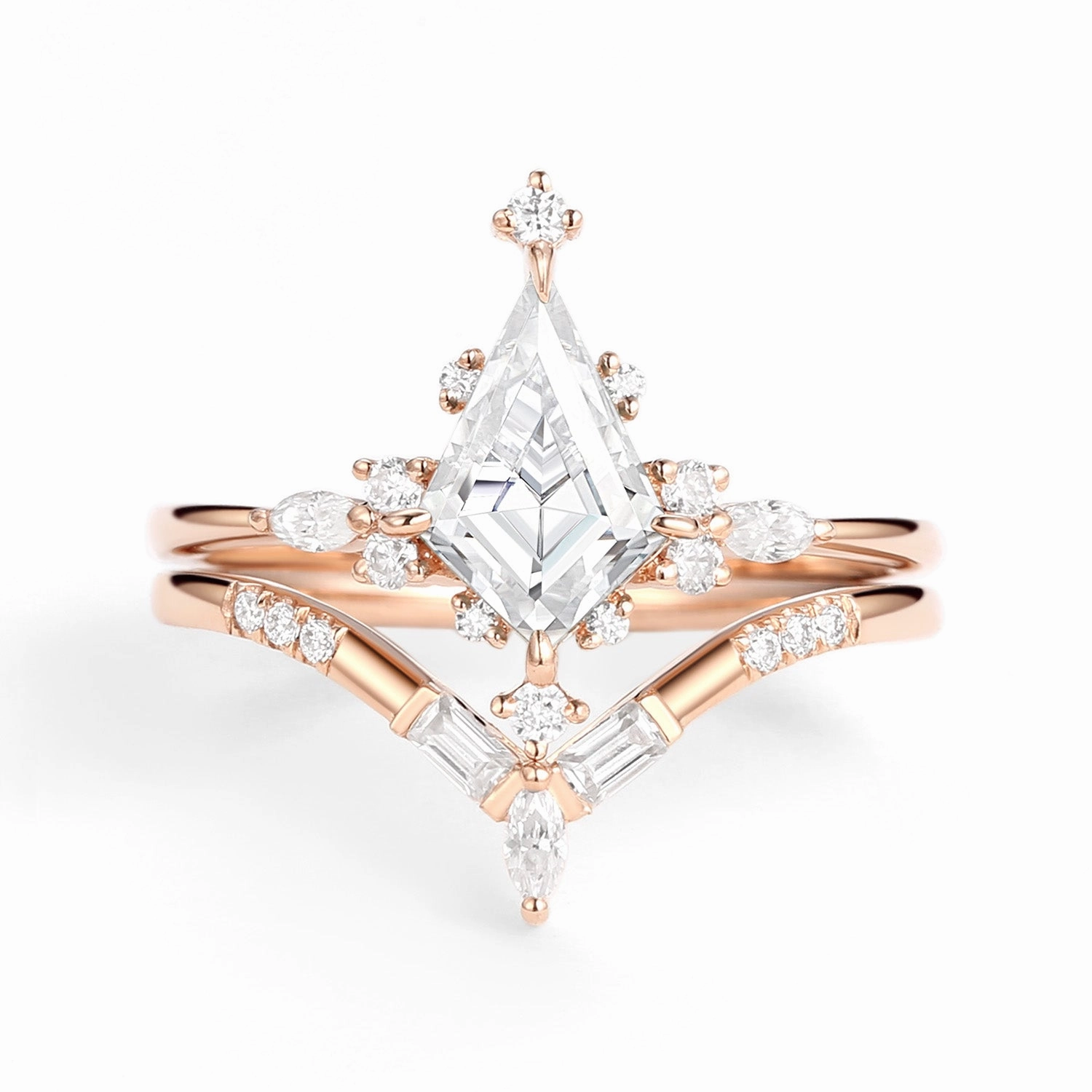 Unique Moissanite Star Kite Engagement Ring Set 2pcs - Isla Premium Shine