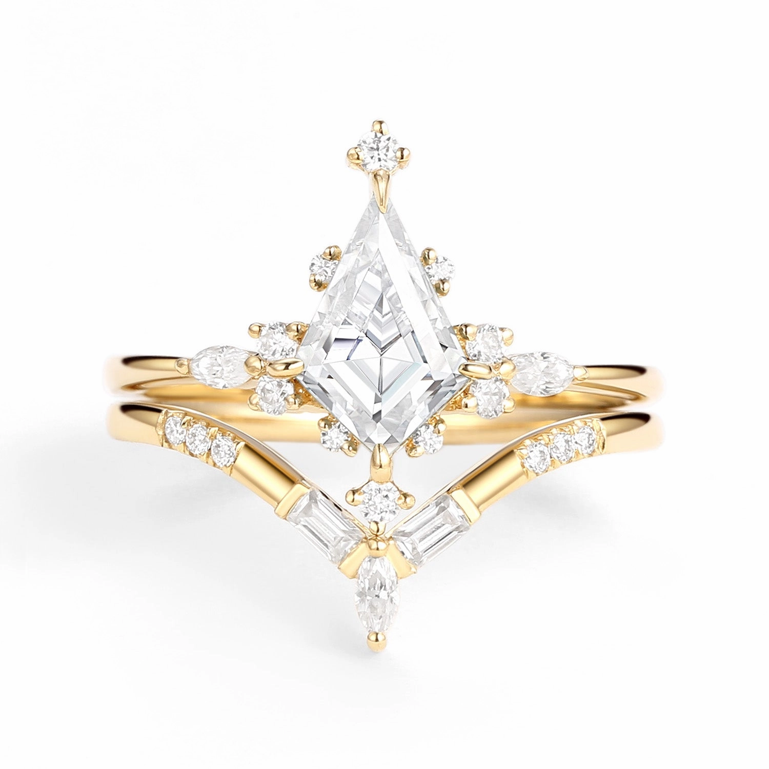 Ethereal Vibe Moonlight Mood Unique Moissanite Star Kite Engagement Ring Set 2pcs - Isla