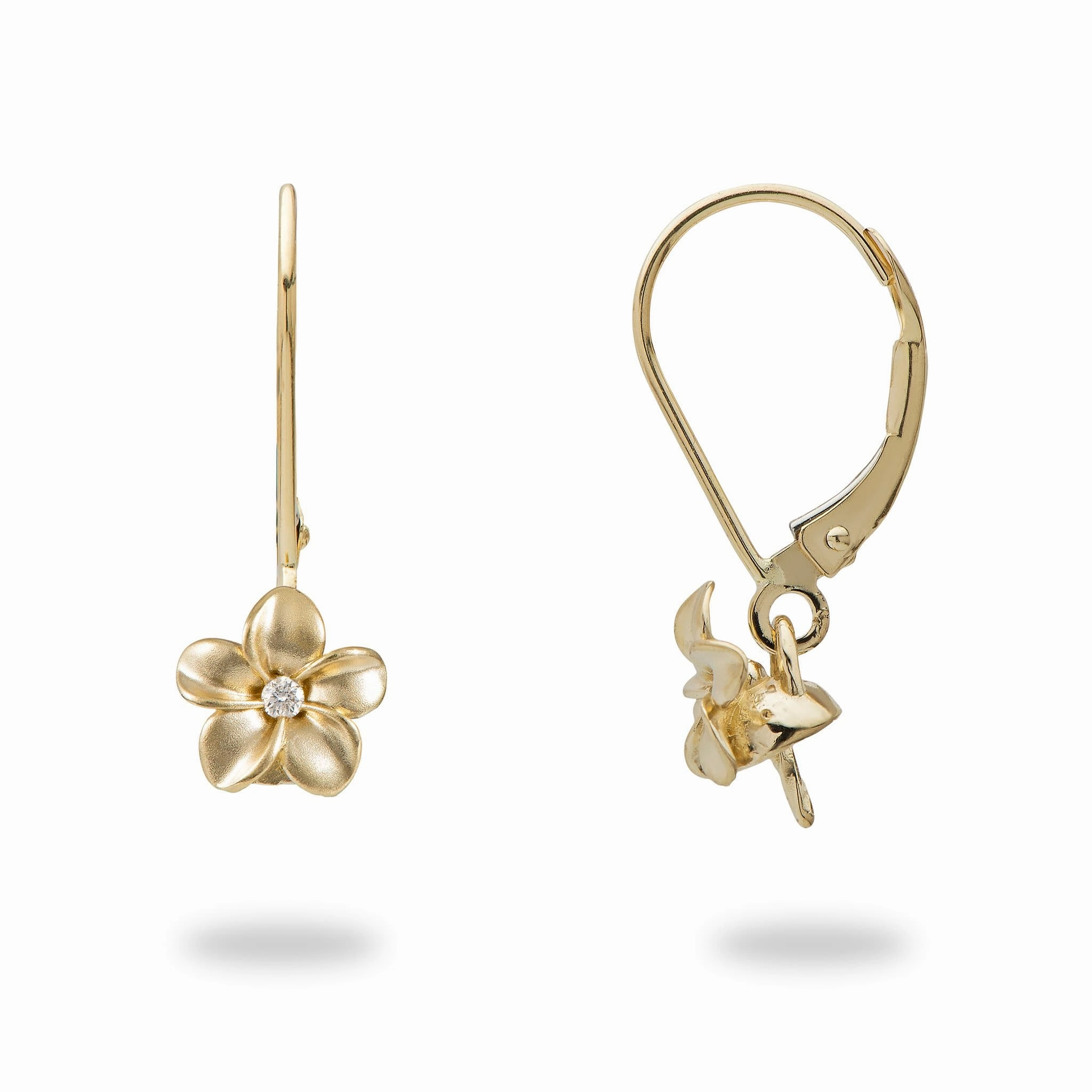 Pick A Pearl Plumeria Earrings in Gold with Diamonds Formal Accent