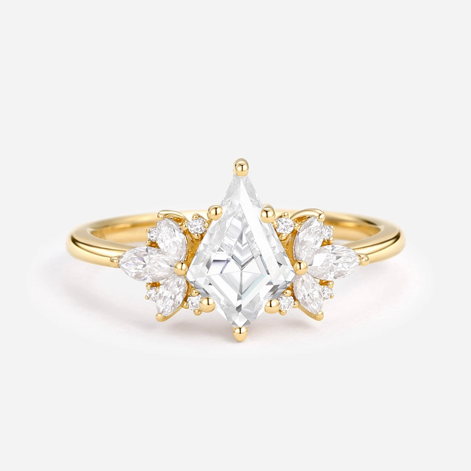 Unique Rose Gold Moissanite Kite Cut Engagement Ring Mood Piece Flawless Look