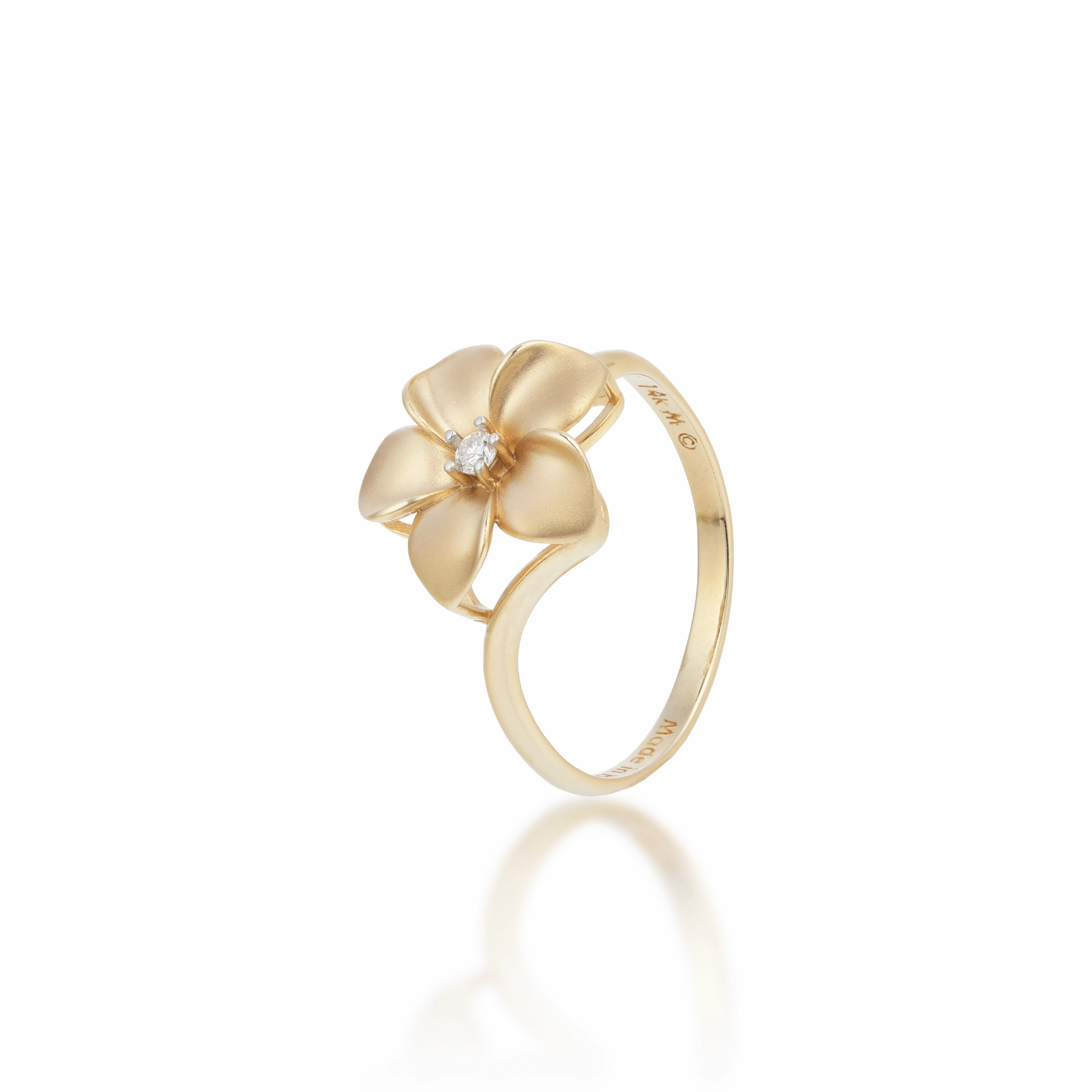 Custom pieces Brunch Look Plumeria Ring in Gold with Diamond - 13mm