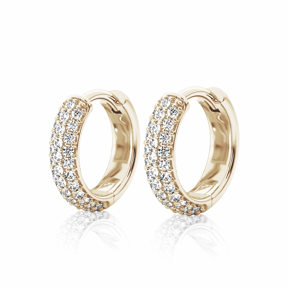 Round Three Row Pave Hoop Earrings Pav?? Moissanite Hoop Earrings Crisp Sparkle