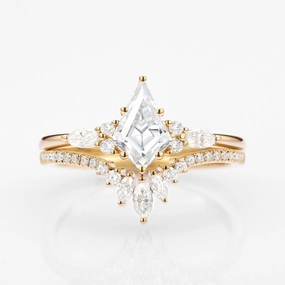 Sophisticated Embellishments Unique Kite Cut Moissanite Classic Engagement Ring Set 2pcs - Rebecca