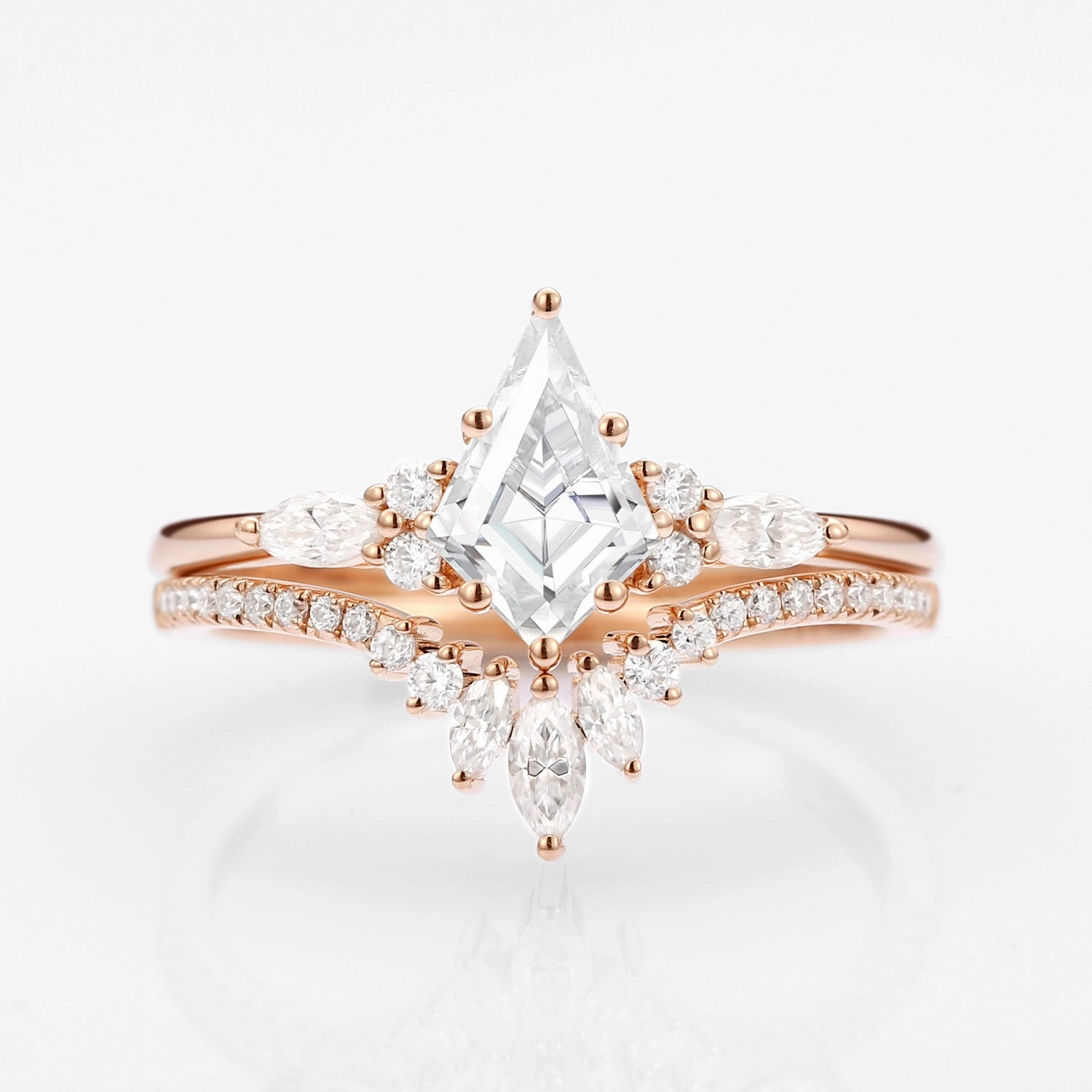 Classic Jewelry Unique Kite Cut Moissanite Classic Engagement Ring Set 2pcs - Rebecca