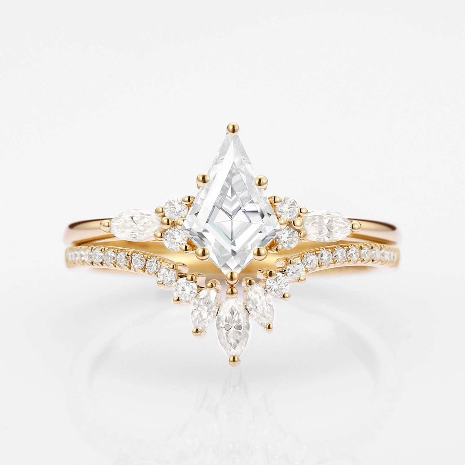 Sophisticated Embellishments Unique Kite Cut Moissanite Classic Engagement Ring Set 2pcs - Rebecca