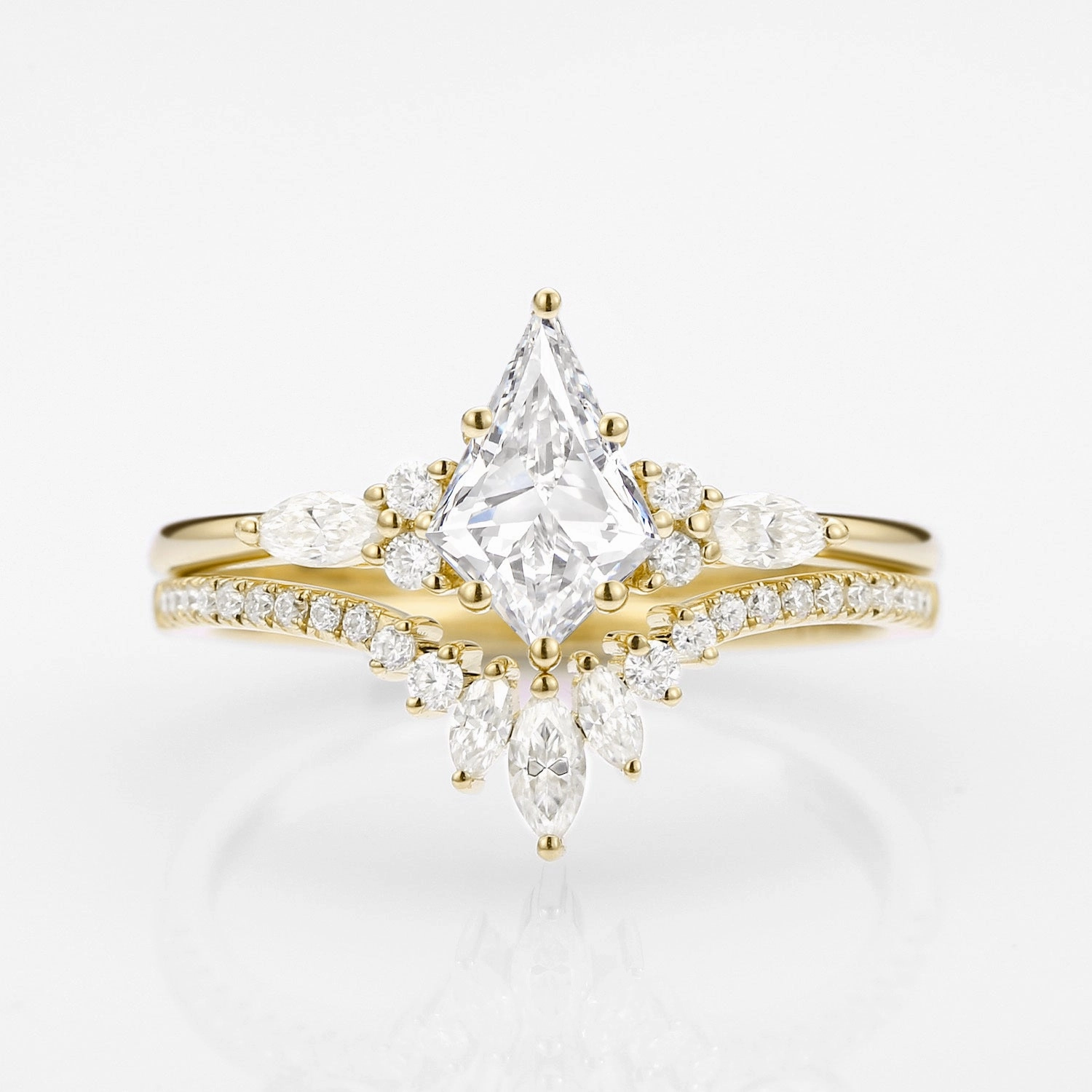 All Day Unique Kite Cut Moissanite Classic Engagement Ring Set 2pcs - Rebecca