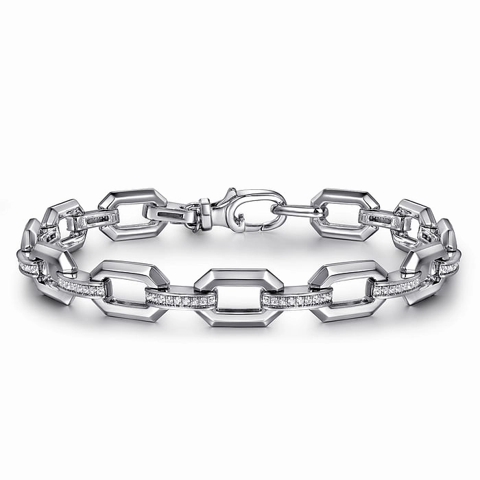 Sterling Silver White Sapphire Link Chain Tennis Bracelet Unique Finish Sleek Mood