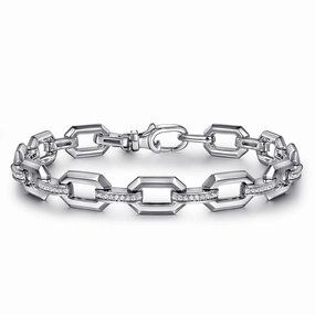 Sterling Silver White Sapphire Link Chain Tennis Bracelet Unique Finish Sleek Mood