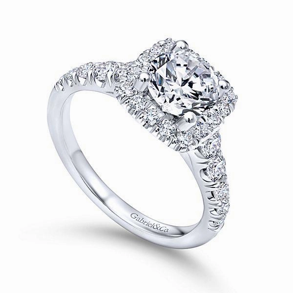 Cushion Shaped Halo Diamond Ring 14K White Gold .66 Cttw 210A Durable Embellishment