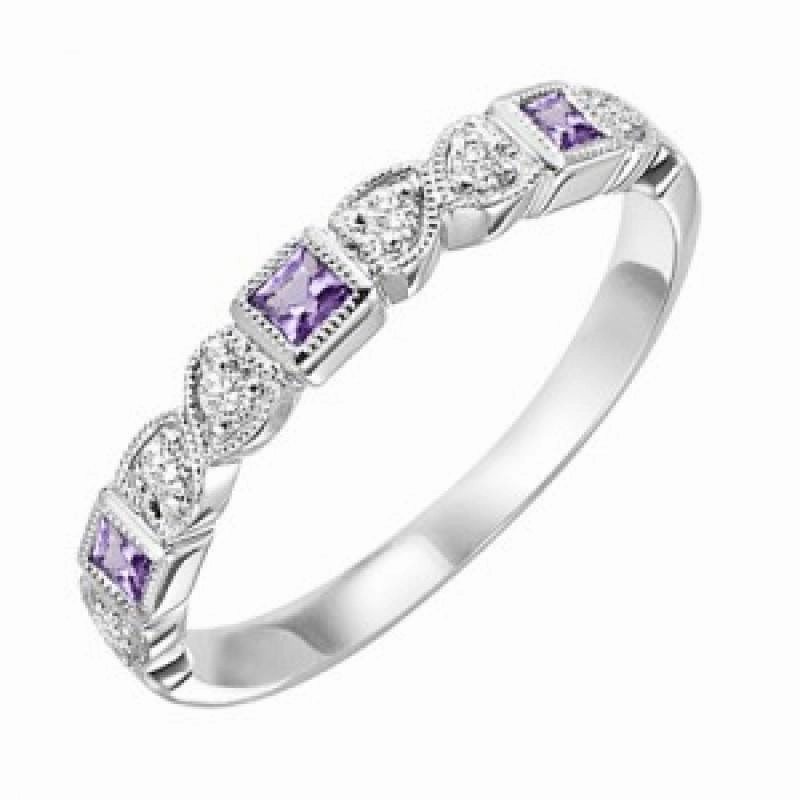 Dress Down Amethyst Birthstone Diamond And Square Ring 10K White Gold