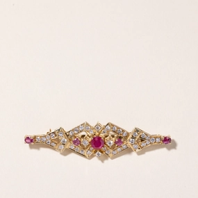 Elegant Pair 14k Yellow Gold Ruby & Diamond Brooch | 1.22ctw, 1.00ctw |