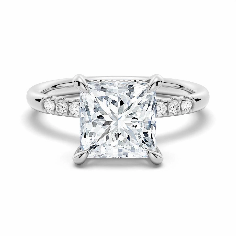 Princess Cut Moissanite Engagement Ring With Hidden Halo Radiant Statement