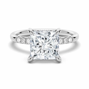 Princess Cut Moissanite Engagement Ring With Hidden Halo Minimal Edge