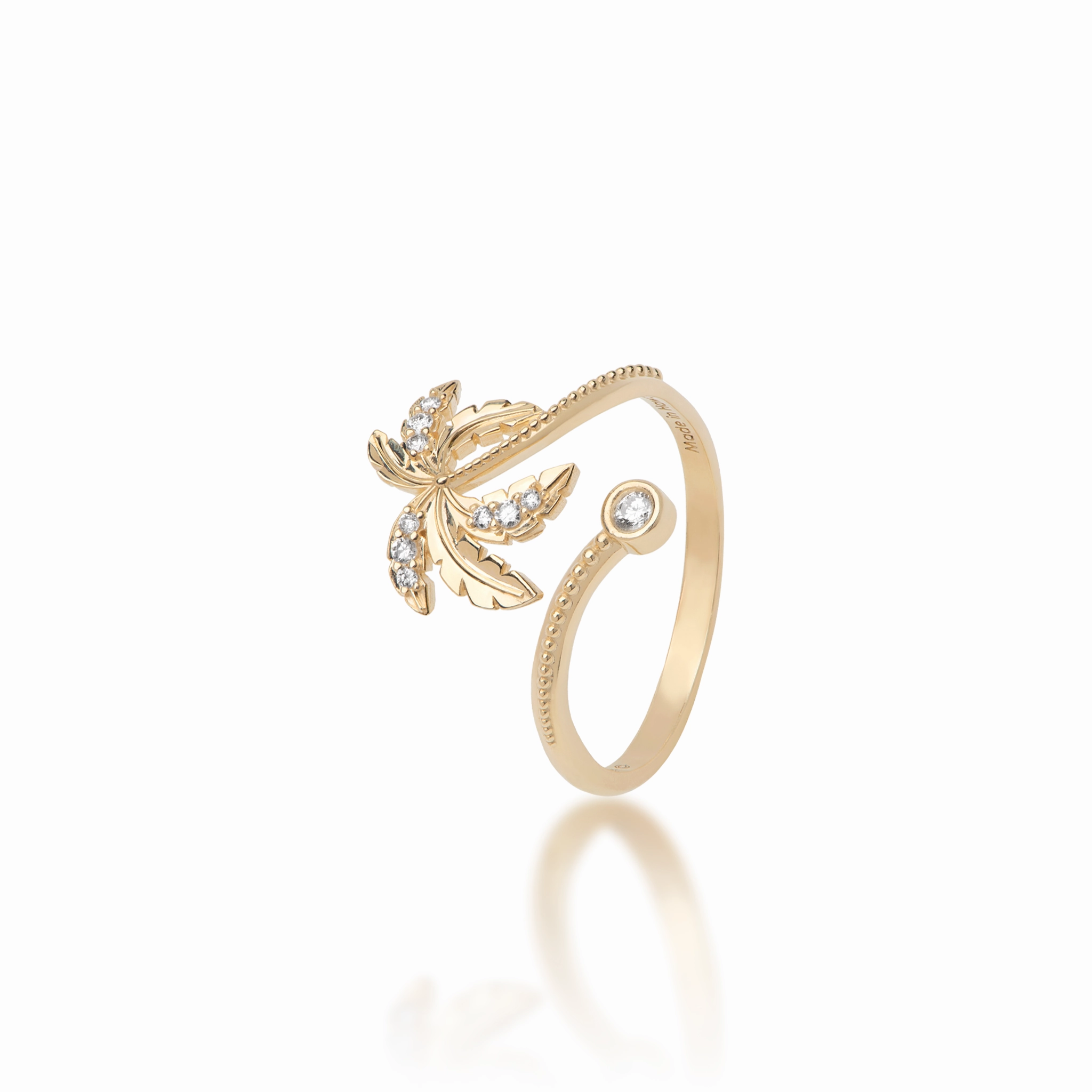 Bold piece handmade touch Paradise Palms - Palm Tree Ring in Gold with Diamonds - 18mm