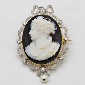 Edwardian Onyx & Diamond Brooch | 1.10ctw | Chic Fusion