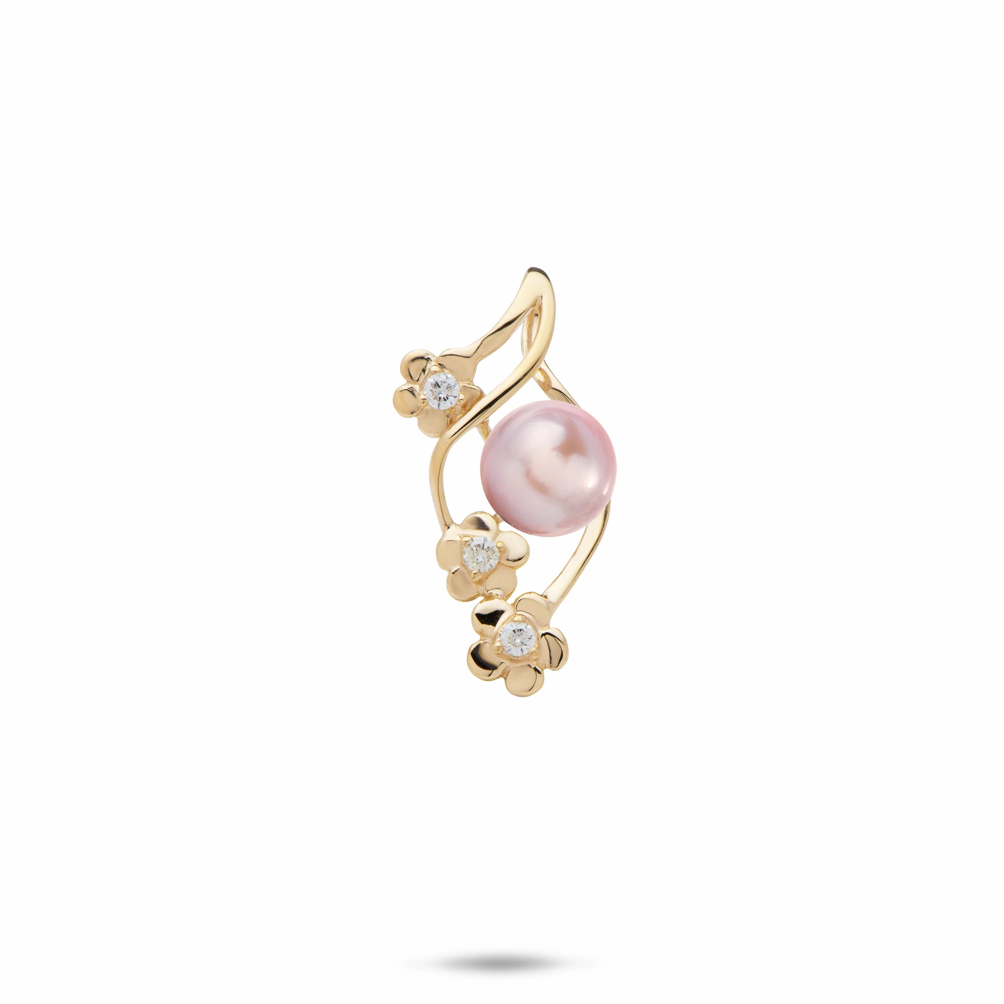 Pick A Pearl Plumeria Pendant in Gold with Diamonds - 22mm Street Ready