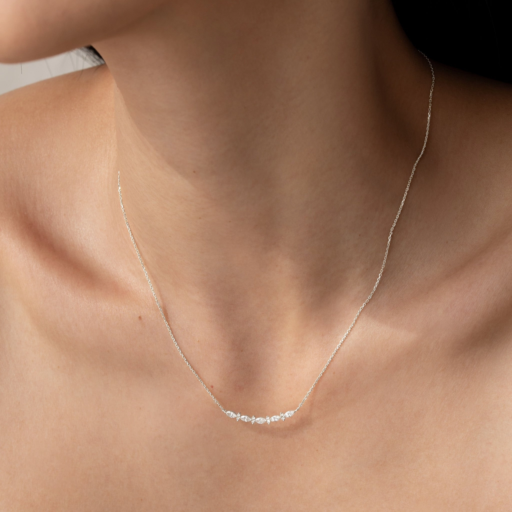 Marquise and Round Diamond Necklace White Gold - Noelia Handcrafted Accessories