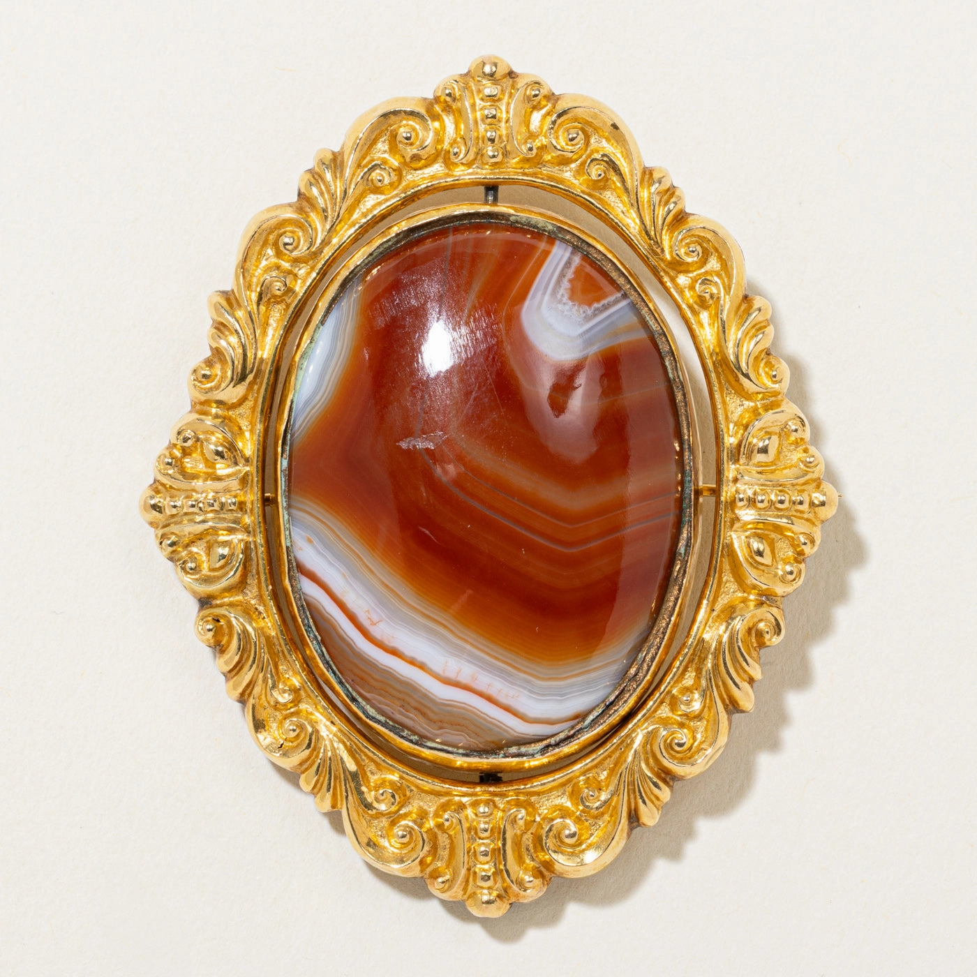 Iconic Feel Victorian Banded Agate & Portrait Brooch | 60.00ct