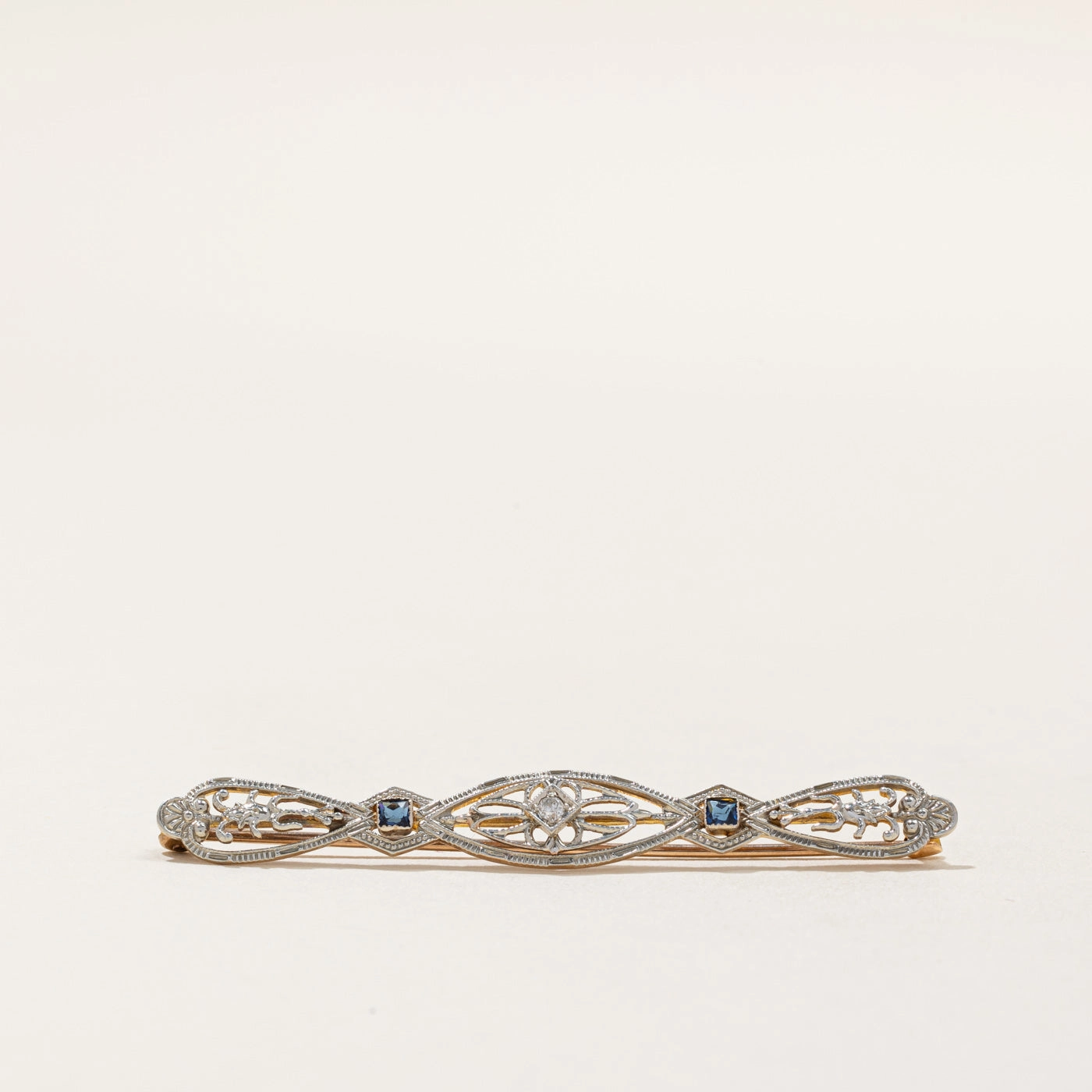 Vintage Blue Paste Glass & Diamond Pin | 0.15ctw, 0.02ct | Timeless Sparkle