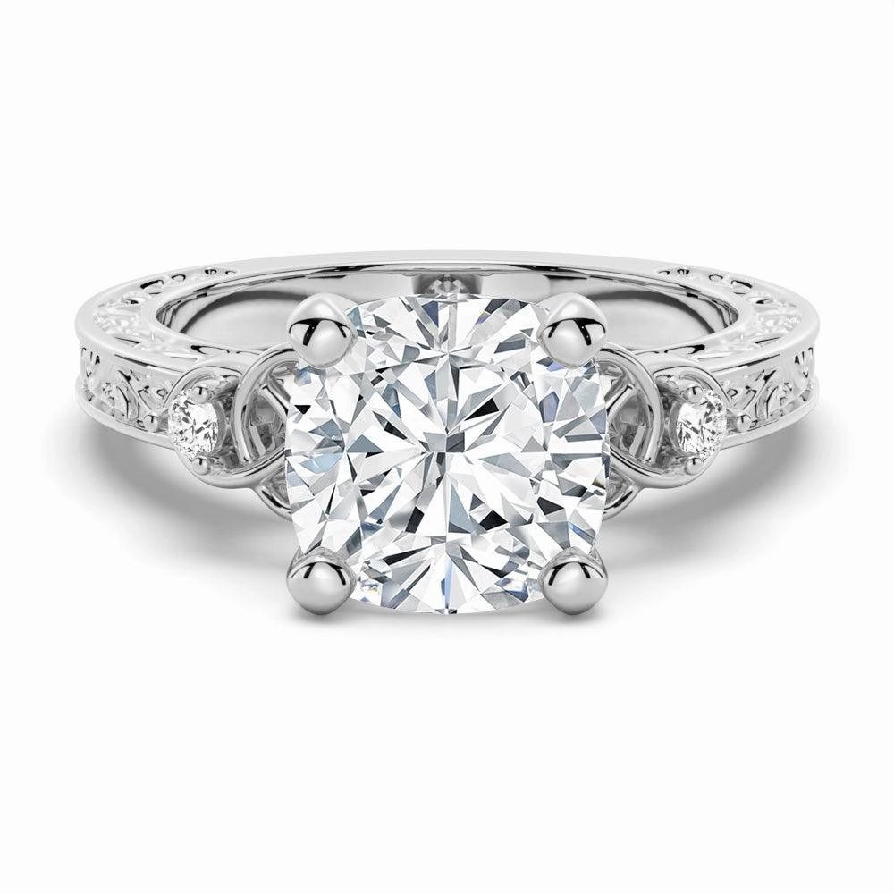 Autumn Accent Sparkling Craftwork Vintage Celtic Knots Design Cushion Cut Moissanite Engagement Ring