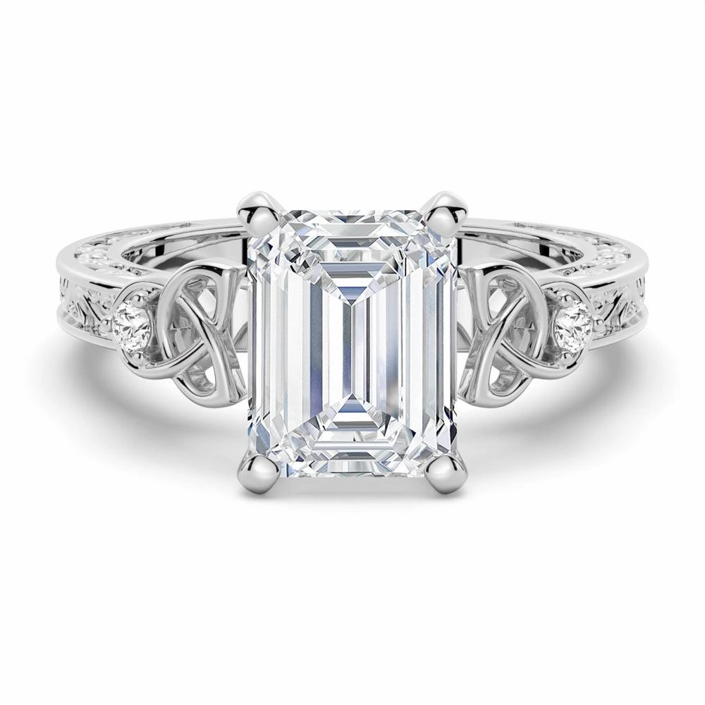 Vintage Celtic Knots Design Emerald Cut Moissanite Engagement Ring Minimal Chic