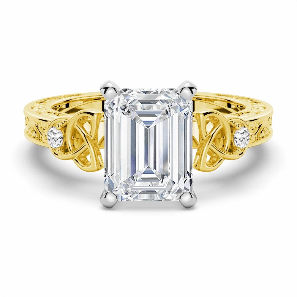 Vintage Celtic Knots Design Emerald Cut Moissanite Engagement Ring Glamorous Jewelry
