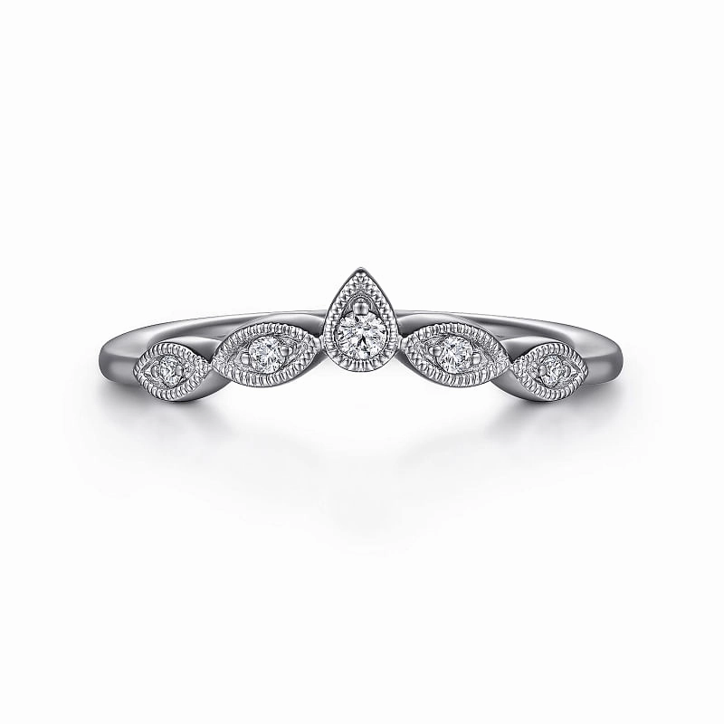 Everyday Set Vintage Inspired 14K White Gold Curved Gold Diamond Anniversary Band