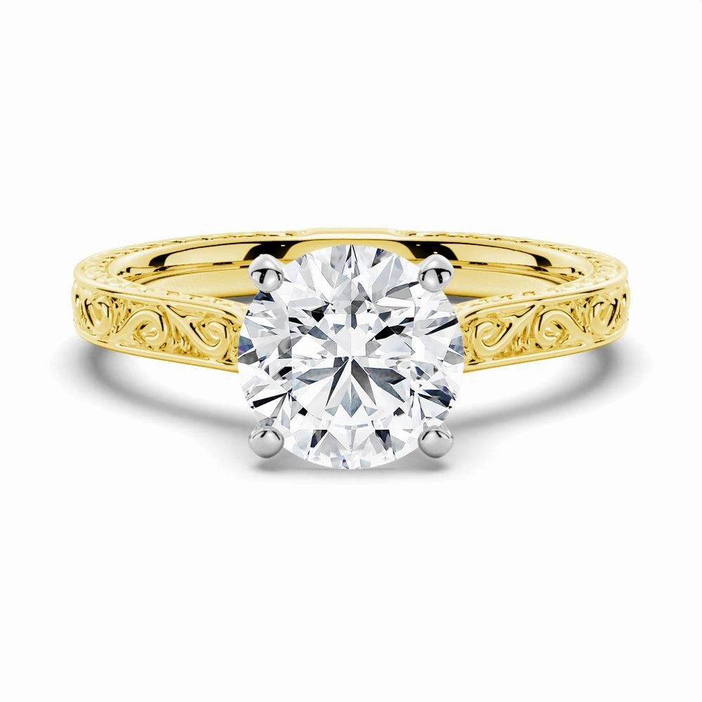 Signature Flair Vintage Two Tone Round Moissanite Engagement Ring With Milgrain Edges