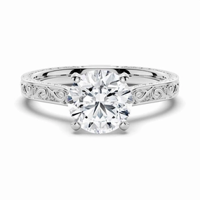 Vintage Two Tone Round Moissanite Engagement Ring With Milgrain Edges Lustrous Sparkle Lightweight Feel