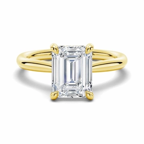 Emerald Cut Moissanite Engagement Ring With Hidden Halo Petite Accent Formal Wear
