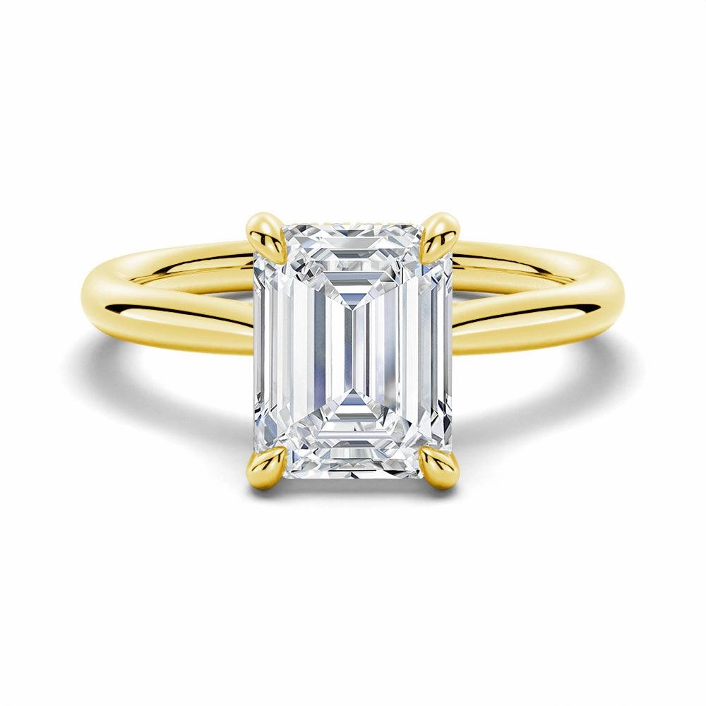 Emerald Cut Moissanite Engagement Ring With Hidden Halo Petite Accent Formal Wear