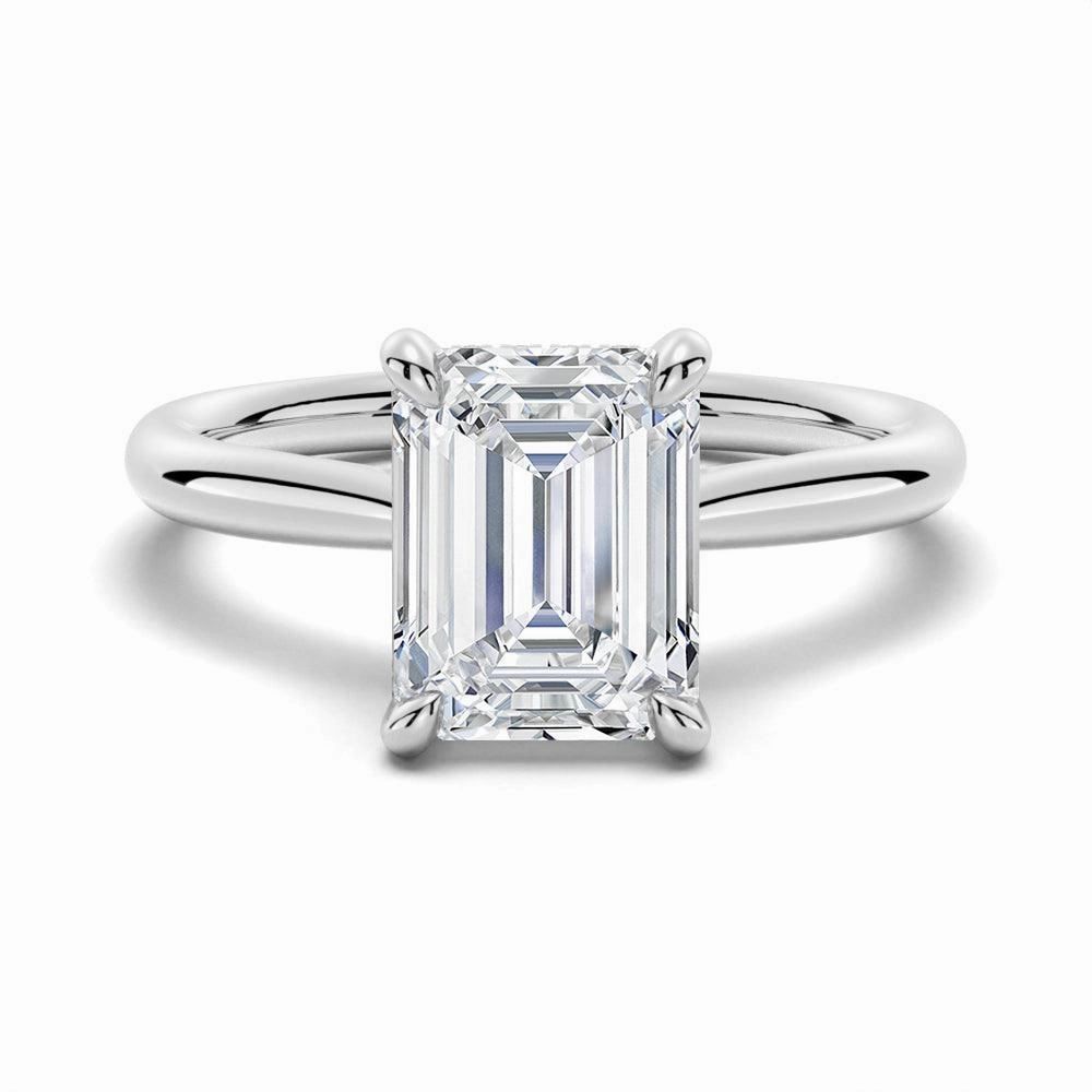 Emerald Cut Moissanite Engagement Ring With Hidden Halo Day Vibe
