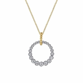 Classic Lines Party Ready 14K White and Yellow Gold Diamond Bujukan 20mm Drop Necklace