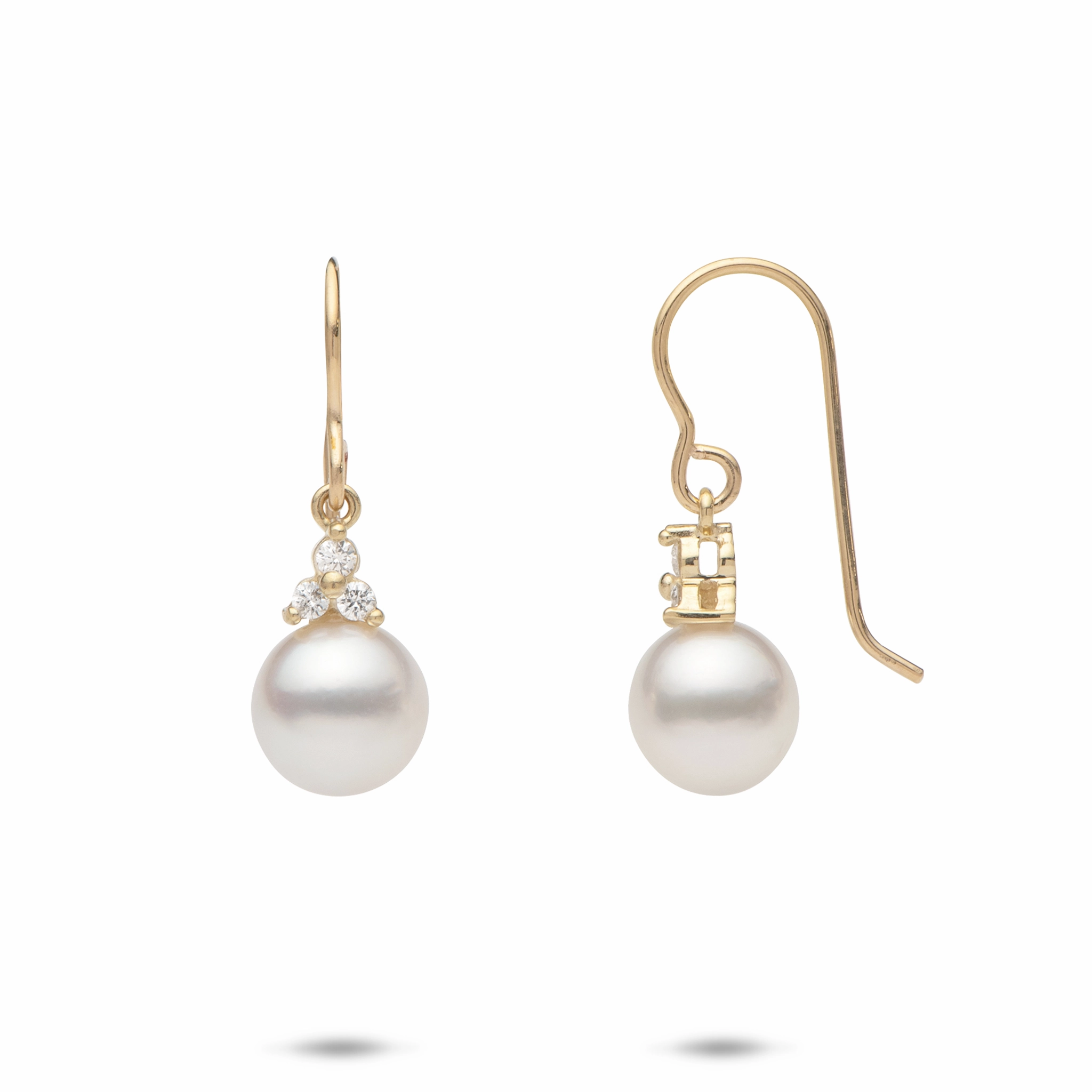South Sea White Pearl Earrings in Gold with Diamonds - 8-9mm Evening Glam