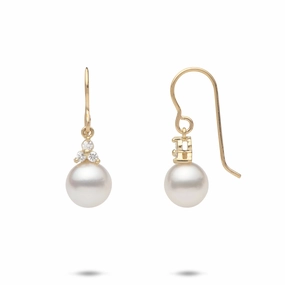 South Sea White Pearl Earrings in Gold with Diamonds - 8-9mm Evening Glam