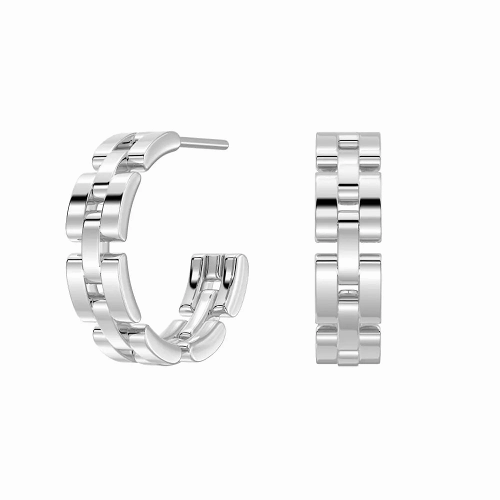 Watch Strap Motif Textured Link Hoop Earrings Beach Vibes