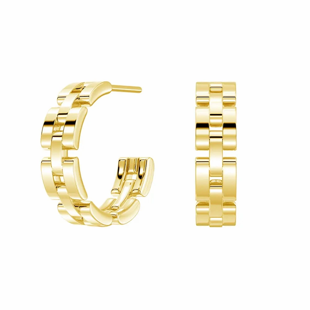 Classic Fashion Watch Strap Motif Textured Link Hoop Earrings