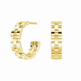 Classic Fashion Watch Strap Motif Textured Link Hoop Earrings