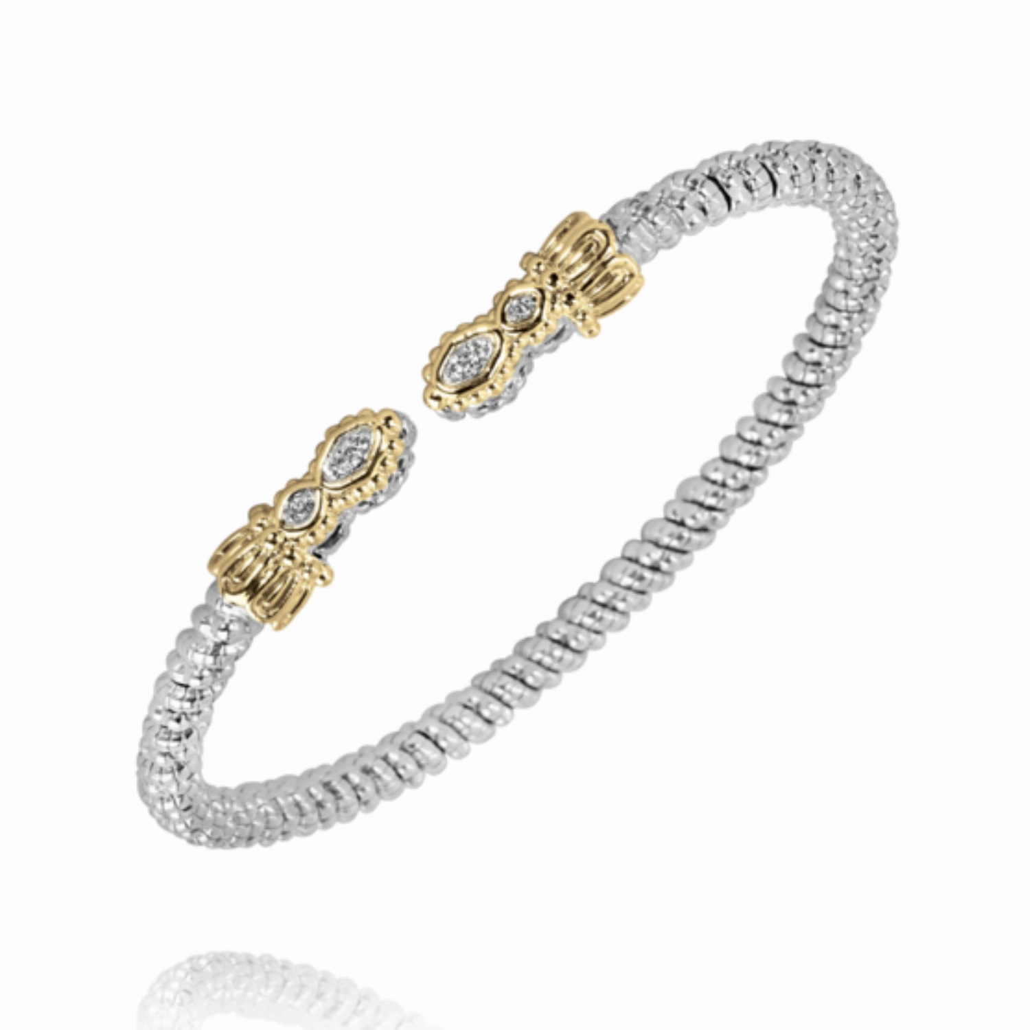 Graceful Contour Designer Craft 14K Yellow Gold and Sterling Silver Diamond Bangle Bracelet