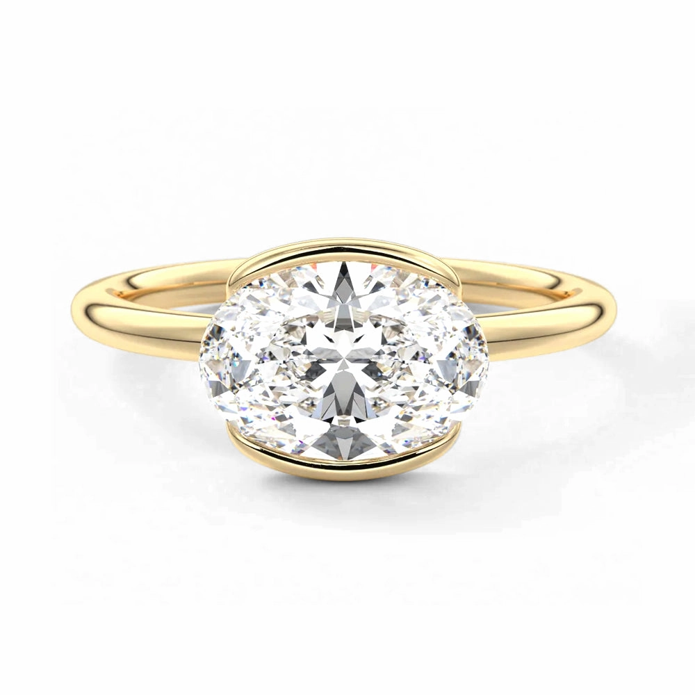 Modern Sparkle Half Bezel Oval Shaped Moissanite Engagement Ring