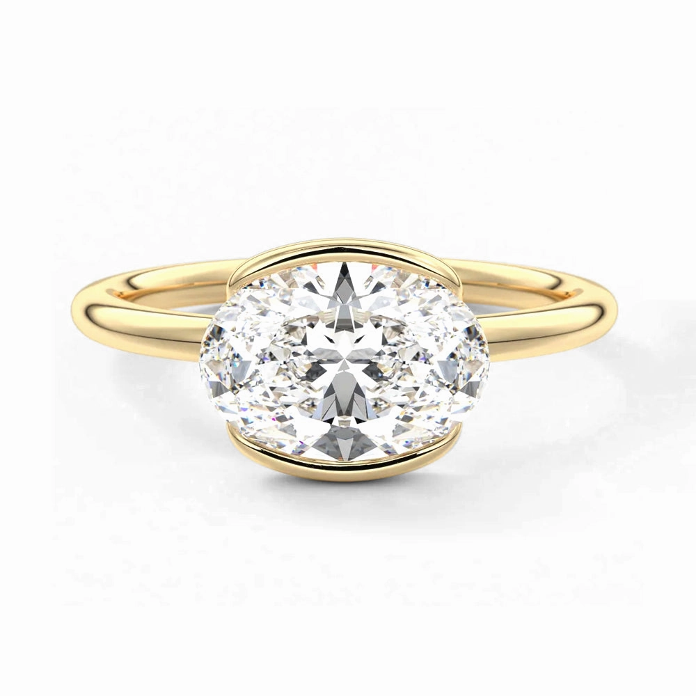 Half Bezel Oval Shaped Moissanite Engagement Ring Stylish Touch Shine And Style