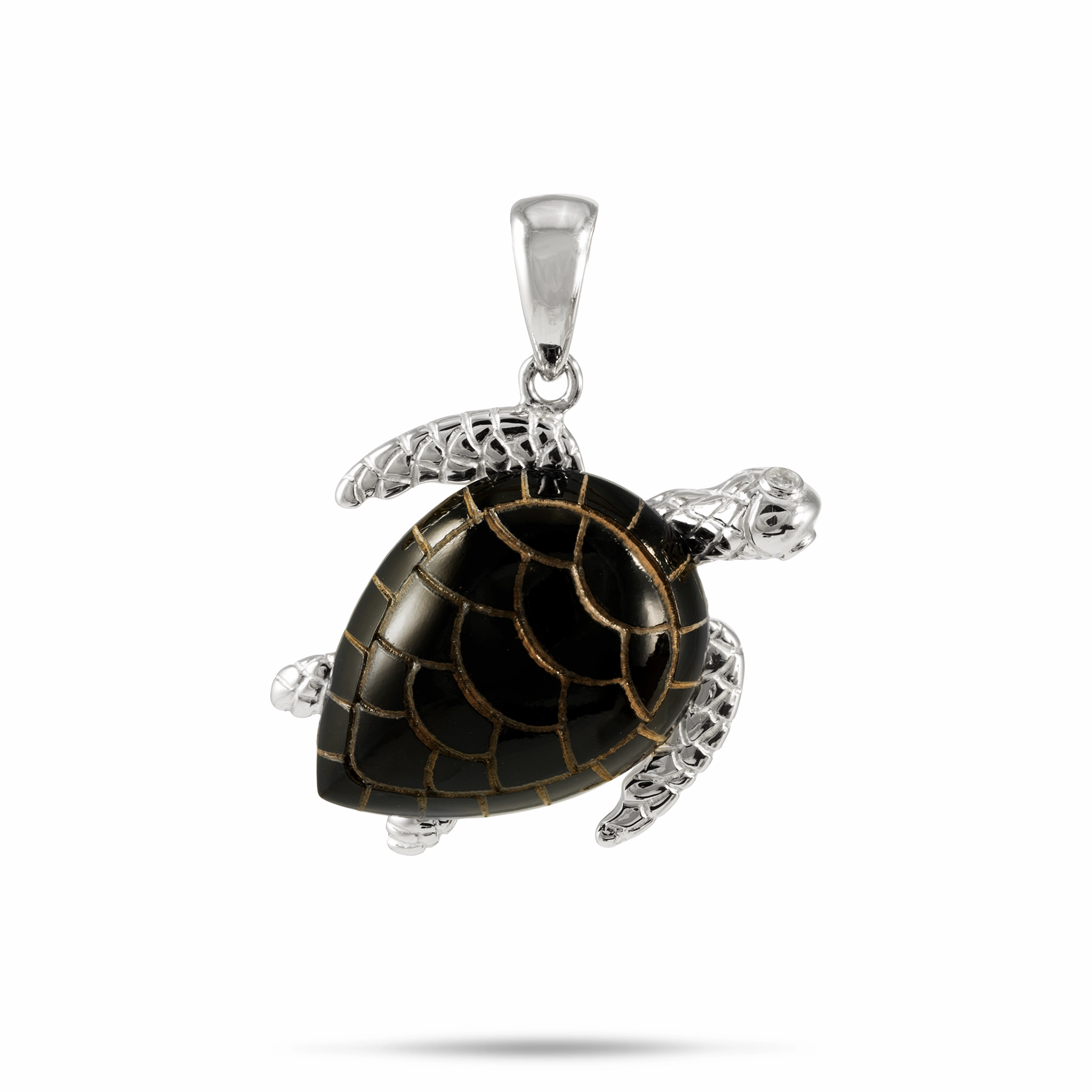 Honu Black Coral Pendant in White Gold with Diamonds - 21mm Creative Match Lustrous Form