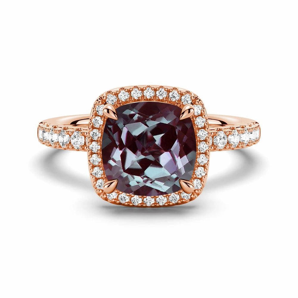 Formal Outfit Classic Form 2 CT. Cushion Cut Alexandrite Engagement Ring With Moissanite Halo Pav??