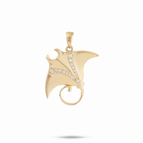 Ocean Dance Manta Ray Pendant in Gold with Diamonds - 21mm Natural Spark Mood Accent
